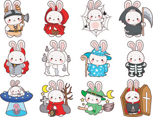Obraz premium Cute Halloween Bunny stock illustration. Funny bunny Halloween for sticker elements. 