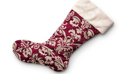 Decorative holiday stocking with elegant design.