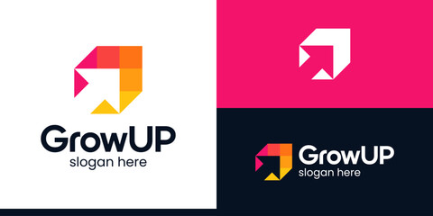 Modern Growth Up logo design. Arrow logo design graphic icon vector. Symbols for business, marketing, finance and management companies.