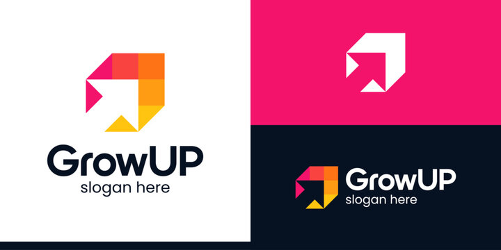 Modern Growth Up logo design. Arrow logo design graphic icon vector. Symbols for business, marketing, finance and management companies.
