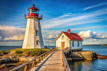 Wood Islands Lighthouse Lantern Deck Tower Off Medium Shot