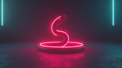 Obraz premium glowing snake sculpture in neon lights, symbolizing celebration
