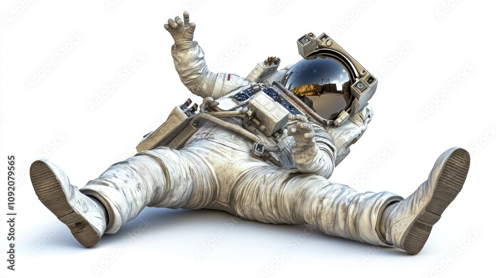Aufkleber An astronaut in a spacesuit is lying on the ground, appearing to have fallen.