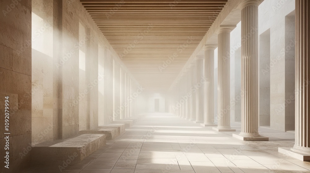 Aufkleber a serene corridor with columns and soft light, evoking tranquility and historical significance.
