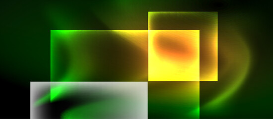 Fototapeta premium Glass squares with neon shiny light abstract background