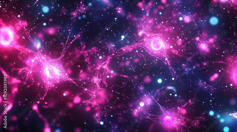 Aufkleber Abstract representation of neural connections with vibrant colors and glowing particles.