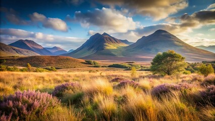 Captivating Minimalist Mountain View in the Scottish Highlands with Serene Landscapes, Majestic Peaks, and Tranquil Atmosphere for Nature Lovers and Adventurers