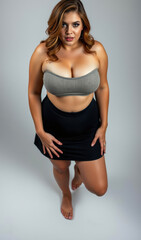 Naklejka premium Radiant and glamorous young woman with a toned body, showcasing beauty, sensuality, and charm while creating exclusive content for vibrant online entertainment.