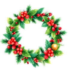christmas wreath isolated on white, png