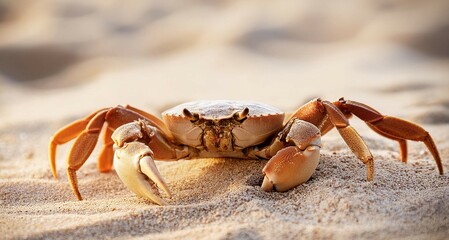 Primer plano de un cangrejo playero sobre arena fina en el caribe