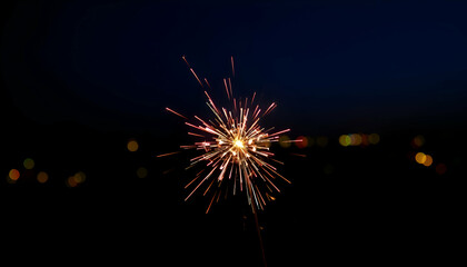 Fototapeta premium Glowing Flow of Sparks in the Dark Burning sparklers with many beautiful sparks on black background. Concept of New Year or birthday celebration black background, 
