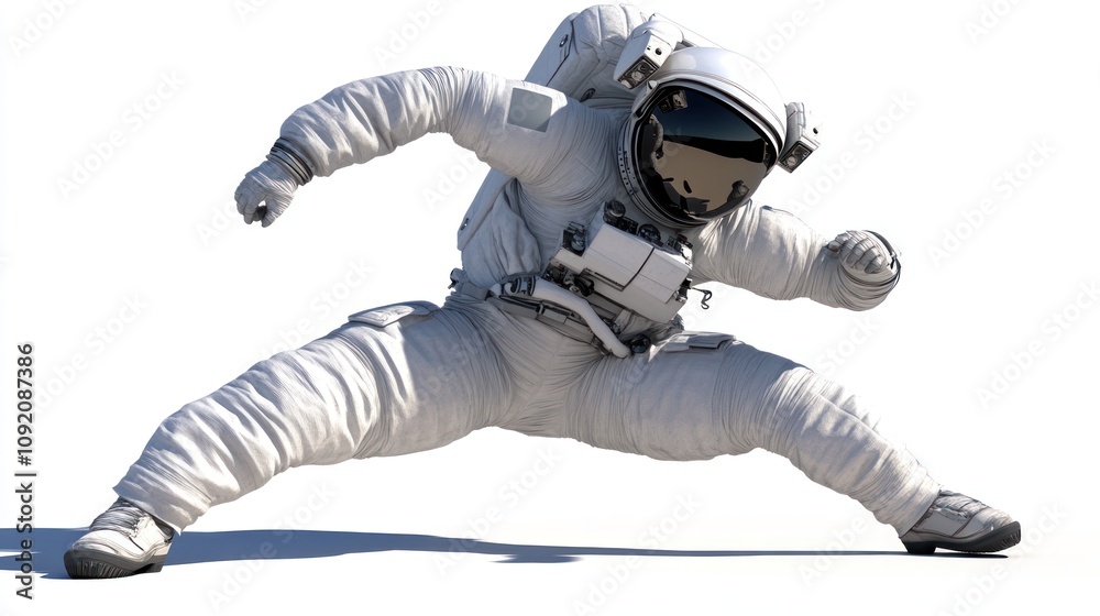 Aufkleber an astronaut in a dynamic pose, showcasing space exploration and adventure.