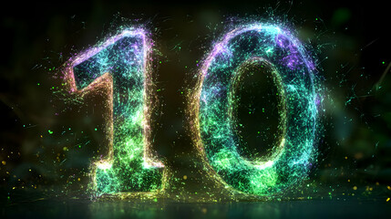Glowing Number 10, Abstract 3D Illustration