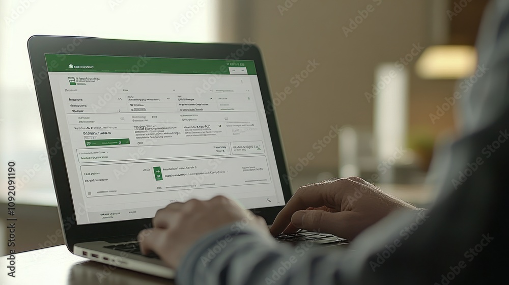 Poster A person using a laptop to access an online form or application.