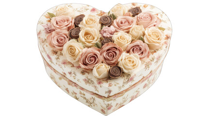 Fototapeta premium view of a heart-shaped gift box filled with roses tranparant background