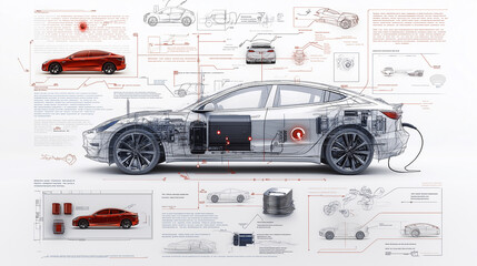 conceptual infographic of electric vehicle technology and design