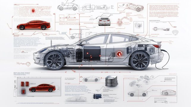 conceptual infographic of electric vehicle technology and design