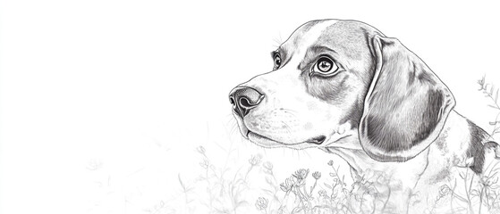 Beagle Dog Sniffing Curiously Done In Pencil Sketch