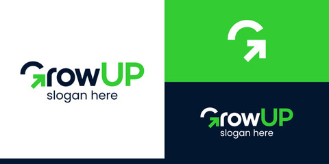 Modern Growth Up logo design. Vector graphic icon of arrow logo design integrated into the initial letter G. Symbol for business, marketing, finance and management companies.
