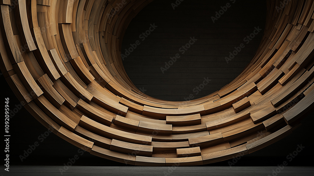 Poster visually striking wooden abstract sculpture with circular design