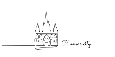 Obraz premium Kansas City skyline in continuous one line drawing. Minimalist vector of city’s landmarks.