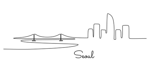Obraz premium Seoul’s iconic landmarks in a one line drawing. Simple vector illustration for city concepts.