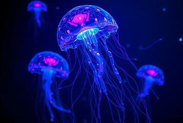 Cybernetic Jellyfish Pulsating with Holographic Lights