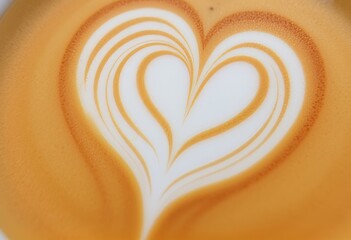 Love Themed Coffee Art A close up of a latte art design shaped l