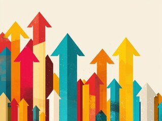 Business plan of market execution concept. A vibrant design featuring arrows in various colors, symbolizing growth, progress, and direction.