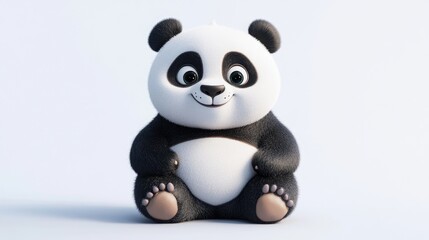 Naklejka premium Adorable Panda Cub Sitting, Smiling Sweetly, Fluffy Fur, Cute Paws, Happy Expression, Joyful Animal, Wildlife Charm, Endearing Creature, Peaceful Scene, Gentle Giant, Nature's Delight