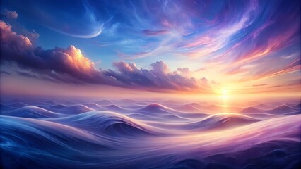 Fototapeta premium Serene Landscape with a Golden Sunrise Casting a Warm Glow on Rolling Hills and Dreamlike Clouds