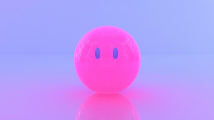 Obraz premium A glossy, pink sphere with blue eyes stands against a soft purple background, creating a playful and vibrant aesthetic.
