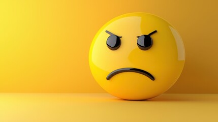 A bright yellow emoji with a frown and angry eyes, set against a matching yellow background, conveying a feeling of displeasure or frustration.