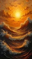 Fiery Horizon: Dance of Waves and Sunlight