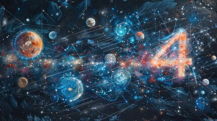 Number four cosmic galaxy illustration.