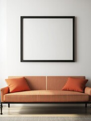 Modern Striped Sofa With Blank Frame Above