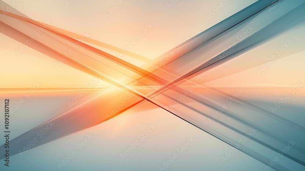 Poster Abstract orange and teal lines converging in center creating bright light effect