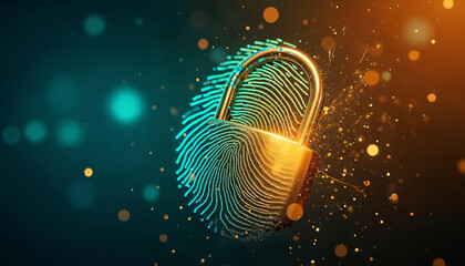 Elegant fingerprint and padlock combination concept. Suitable for security advertisements, cyber security advertisements, data security page banners, etc.	
