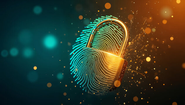 Elegant fingerprint and padlock combination concept. Suitable for security advertisements, cyber security advertisements, data security page banners, etc.	