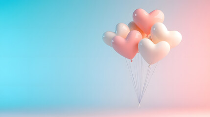 Fototapeta premium Valentine's love balloons soft pastel background digital wallpaper romantic atmosphere aesthetic viewpoint heartfelt concept