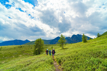 longtime trekking in the mountains in summer