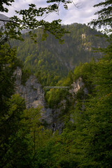 Marienbrucke Bridge of Queen Mary Fussen Germany. Marienbrucke or Bridge of Queen Mary is a favorite viewpoint for Neuschwanstein Castle in the Bavarian Alps.

