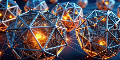 Fototapeta premium Glowing Geometric Structures, Abstract, 3D , 3d render