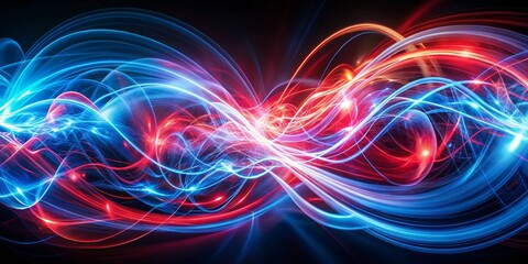 Naklejka premium Abstract Intertwined Blue and Red Light Waves, light , abstract art