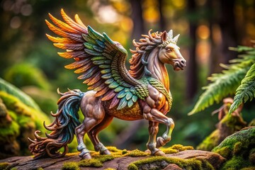 Captivating Product Photography of a Majestic Hippogriff Figurine Showcasing Intricate Details in a Natural Setting with Dramatic Lighting and Rich Textures for Fantasy Enthusiasts
