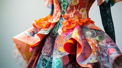 Fototapeta premium Close-up of a Colorful, Patterned Dress with Ruffles