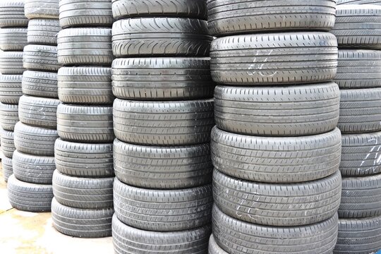 Stack of retreaded tires, second hand tires