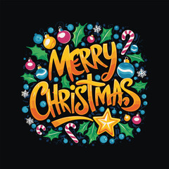Fototapeta premium Festive Merry Christmas colorful Design with vector art