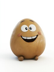 Happy Potato Character Smiles Brightly, Fun Veggie Illustration, 3D Animation Delight