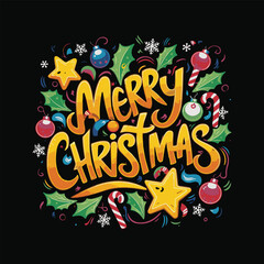 Fototapeta premium Festive Merry Christmas colorful Design with vector art